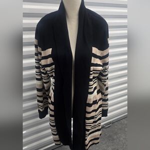 Avenue Black and Cream Striped Cardigan